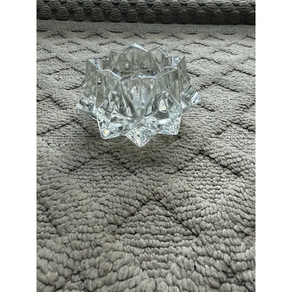 Vintage Avon Diamond Star Pattern Clear Glass Votive Candle Holder